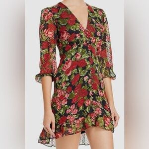 The Kooples Red and Green Floral Mini Dress